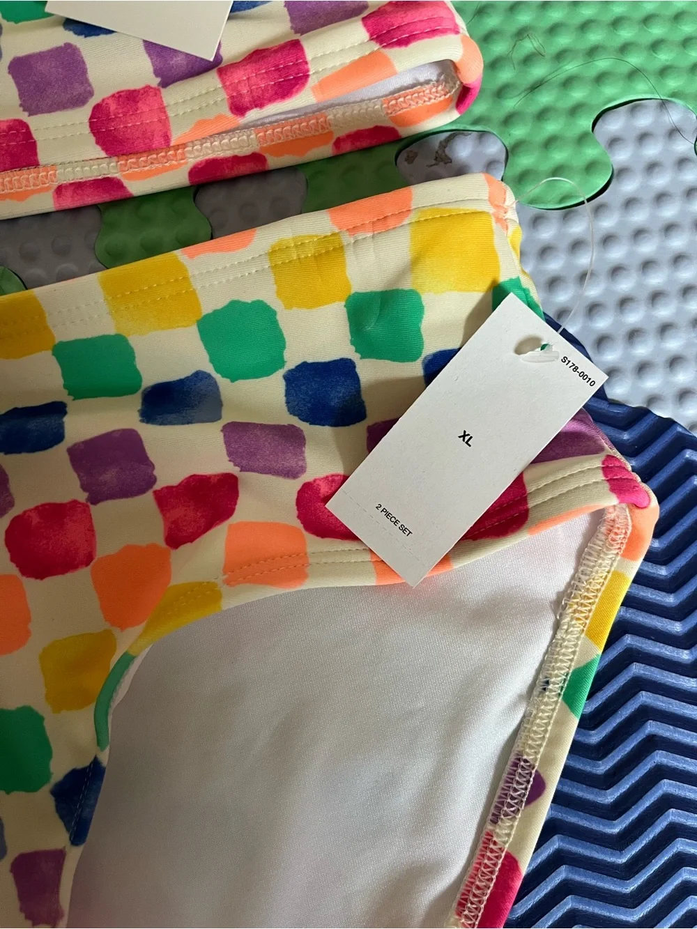 Old Navy Girls' Multicolor Checkered Tankini - Pink, Yellow, Green, Blue, Purple